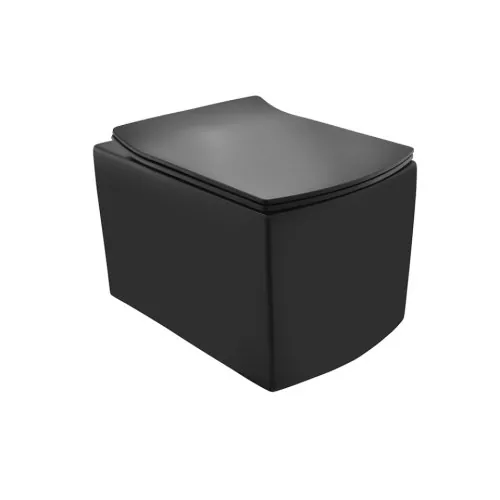 JAQUAR Rimless Blind Installation Wall Hung WC In Black Matt With UF Soft Close Slim Seat Cover  Hinges Accessories Set(KUS-BLM-35953BIUF)SM) (KUS-BLM-35953BIUFSM)