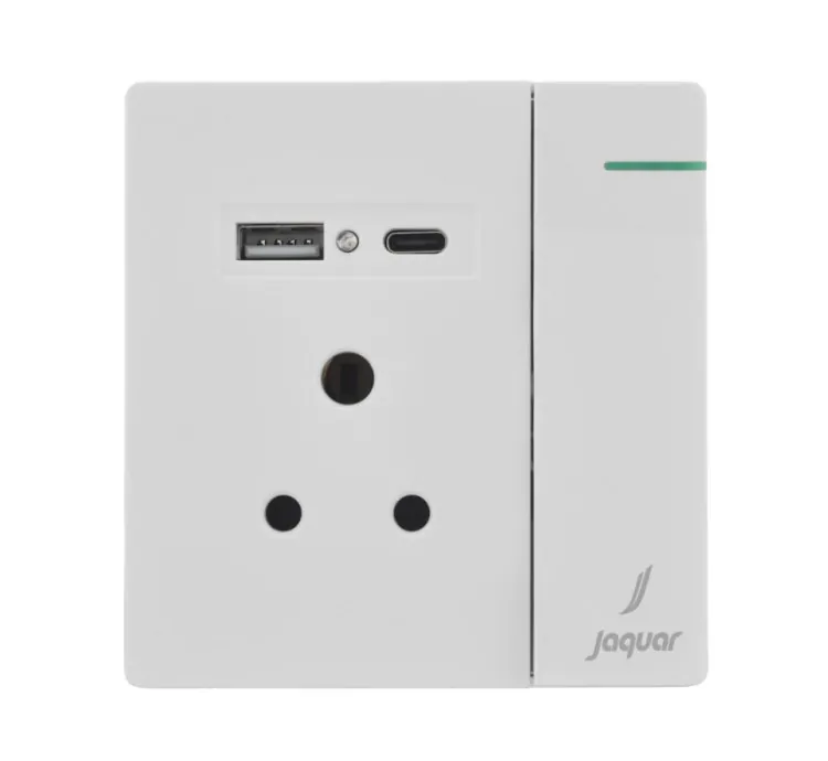 Jaquar 6A+Usb+Type C Three Pin Socket With Indicator And Big Switch And One Usb And One Type-C