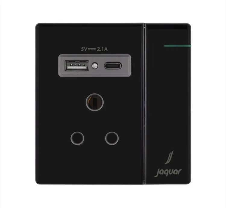 Jaquar 6A+Usb+Type C Three Pin Socket With Indicator And Big Switch And One Usb And One Type-C