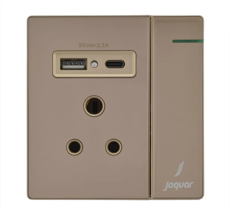 Jaquar 6A+Usb+Type C Three Pin Socket With Indicator And Big Switch And One Usb And One Type-C