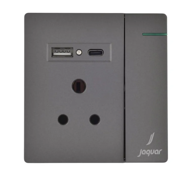 Jaquar 6A+Usb+Type C Three Pin Socket With Indicator And Big Switch And One Usb And One Type-C