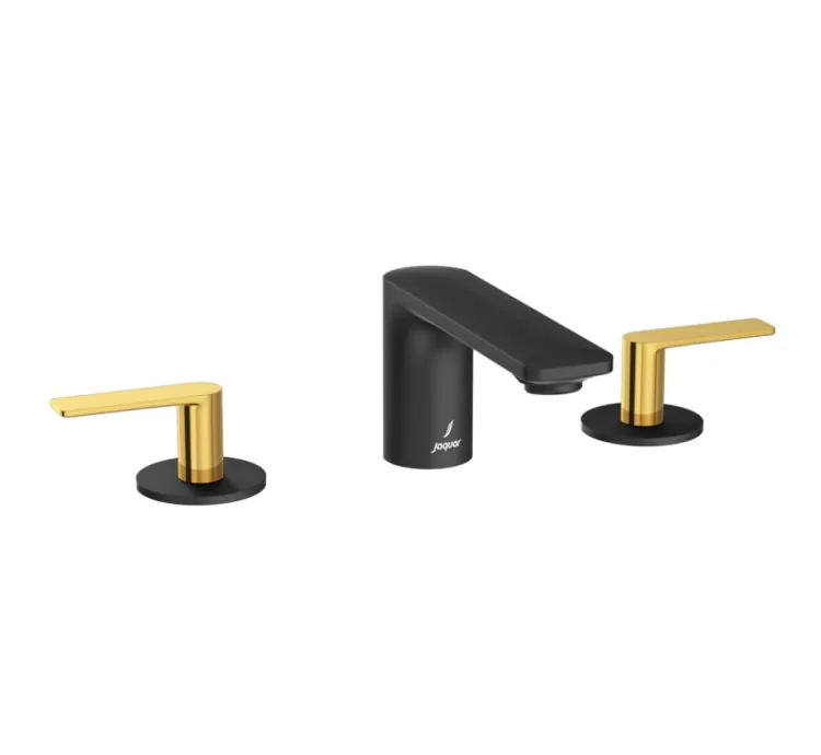 Jaquar 3-Hole Basin Mixer - Lever: Gold Matt PVD | Body: Black Matt