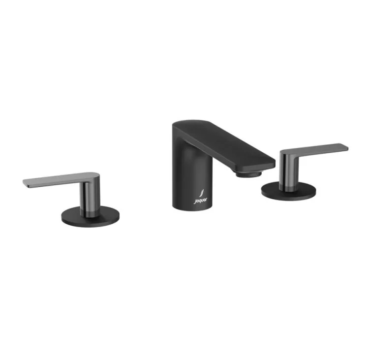Jaquar 3-Hole Basin Mixer - Lever: Black Chrome | Body: Black Matt
