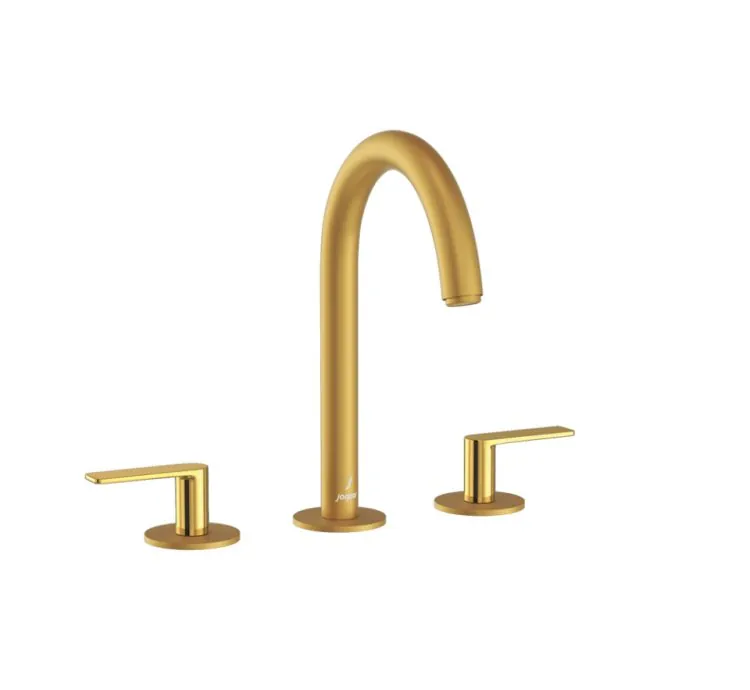 jaquar 3-Hole Basin Mixer with Pipe Spout - Lever: Gold Bright PVD | Body: Gold Matt PVD