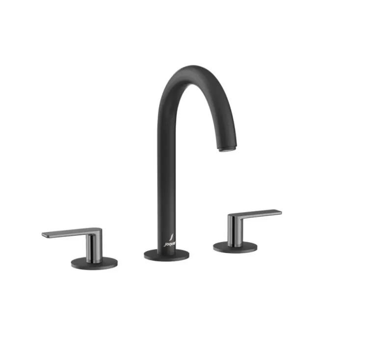 Jaquar  Click to see full view 360 Rotation Tech Image 3-Hole Basin Mixer with Pipe Spout - Lever: Black Chrome | Body: Black Matt