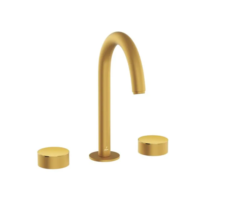 Jaquar 3-Hole Basin Mixer with Pipe Spout - Lever: Gold Bright PVD | Body: Gold Matt PVD
