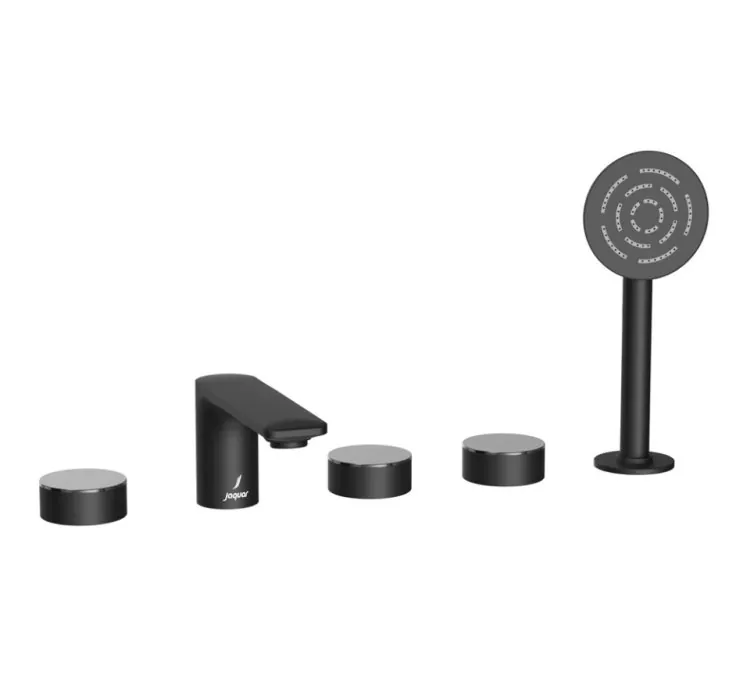 Jaquar 5-Hole Bath Tub Mixer - Lever: Black Chrome | Body: Black Matt