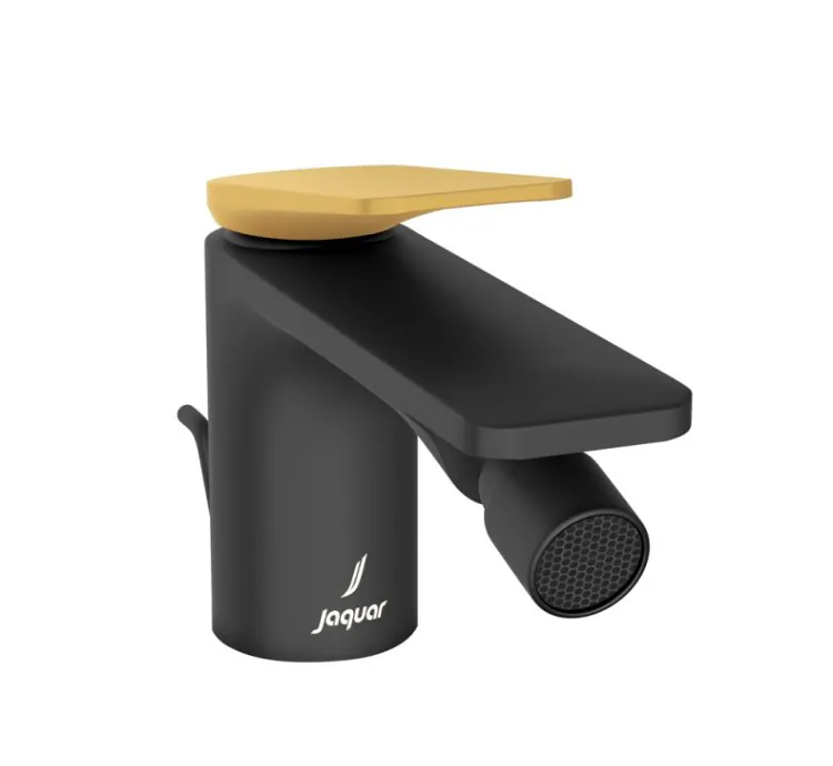 Jaquar Single Lever 1-Hole Bidet Mixer with Popup Waste System - Lever: Gold Matt PVD | Body: Black Matt