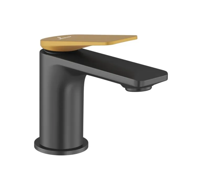 Jaquar Single Lever Basin Mixer - Lever: Gold Matt PVD | Body: Black Matt (LAG-BGM-91011BWF)