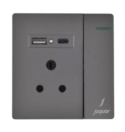 Jaquar 6A+Usb+Type C Three Pin Socket With Indicator And Big Switch And One Usb And One Type-C