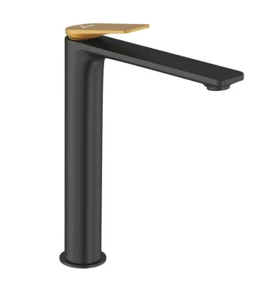 Jaquar  Click to see full view 360 Rotation Tech Image Single Lever Tall Boy - Lever: Gold Matt PVD | Body: Black Matt