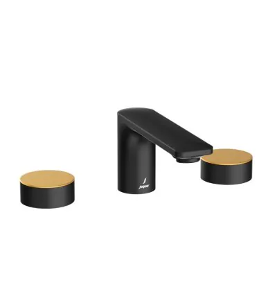 Jaquar 3-Hole Basin Mixer - Lever: Gold Matt PVD | Body: Black Matt