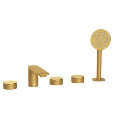 Jaquar 5-Hole Bath Tub Mixer - Lever: Gold Bright PVD | Body: Gold Matt PVD