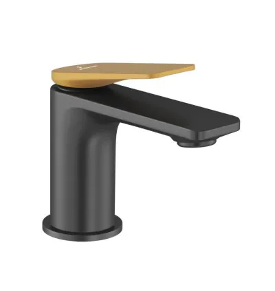 Jaquar Single Lever Basin Mixer - Lever: Gold Matt PVD | Body: Black Matt (LAG-BGM-91011BWF)