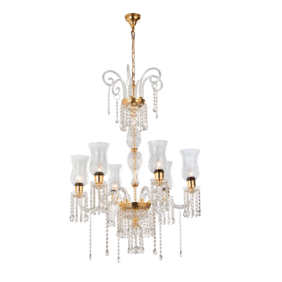 Jaquar 6 LT Clear Glass Chandelier (DCH-WHT-CHL0006TAE14) (DCH-WHT-CHL0006TAE14)